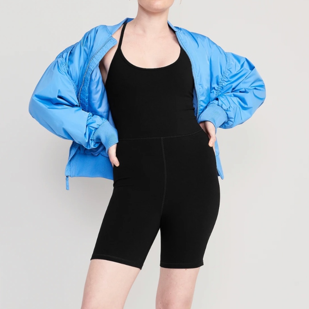 New Old Navy PowerChill cami bodysuit bike shorts romper black size XS